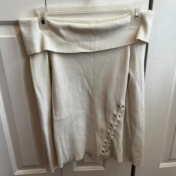 Off the Shoulder Ribbed Sweater - Picture 1 of 4